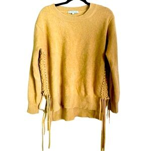 100% Cashmere Tan Crew Neck Sweater with Side Lacing